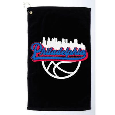 Funny Philadelphia Vintage Basketball Script City Skyline Fan Platinum Collection Golf Towel