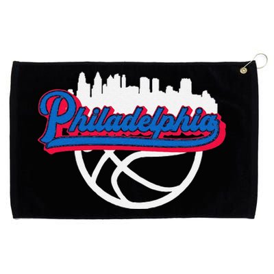 Funny Philadelphia Vintage Basketball Script City Skyline Fan Grommeted Golf Towel