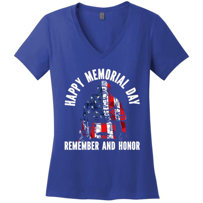 Freedom Patriotic Veteran Usa Flag American Memorial Day Gift Women's V-Neck T-Shirt