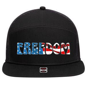 Freedom Patriotic Veteran Usa Flag American Memorial Day Gift 7 Panel Mesh Trucker Snapback Hat