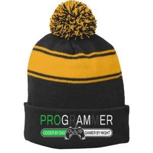 Funny Programmer Video Game Lover Gamer Dad Stripe Pom Pom Beanie