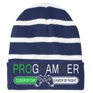 Funny Programmer Video Game Lover Gamer Dad Striped Beanie with Solid Band