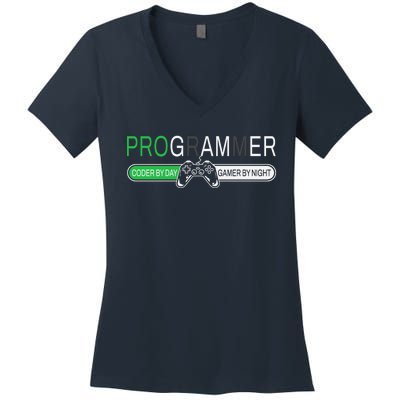 Funny Programmer Video Game Lover Gamer Dad Women's V-Neck T-Shirt