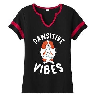 Funny Pawsitive Vibes Pun Cute Yoga Dog Beagle Lovers Cute Gift Ladies Halftime Notch Neck Tee