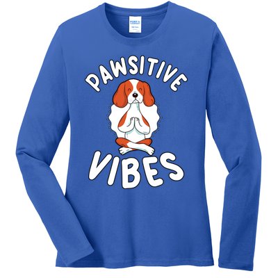 Funny Pawsitive Vibes Pun Cute Yoga Dog Beagle Lovers Cute Gift Ladies Long Sleeve Shirt