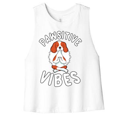 Funny Pawsitive Vibes Pun Cute Yoga Dog Beagle Lovers Cute Gift Women's Racerback Cropped Tank