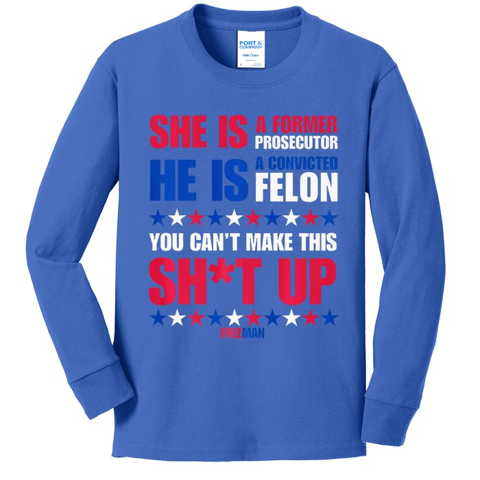 Former Prosecutor Vs Felon Pro Kamalaharris 2024. Premium Kids Long Sleeve Shirt