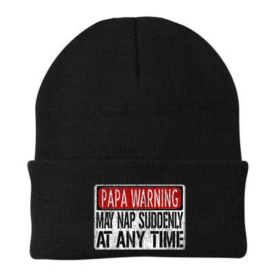Funny Papa Warning Sign May Nap Suddenly At Any Time Knit Cap Winter Beanie