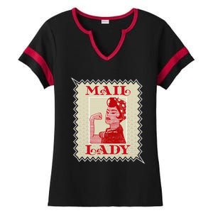 Female Postal Worker Mail Lady Stamp World Post Day Ladies Halftime Notch Neck Tee