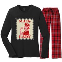 Female Postal Worker Mail Lady Stamp World Post Day Women's Long Sleeve Flannel Pajama Set 