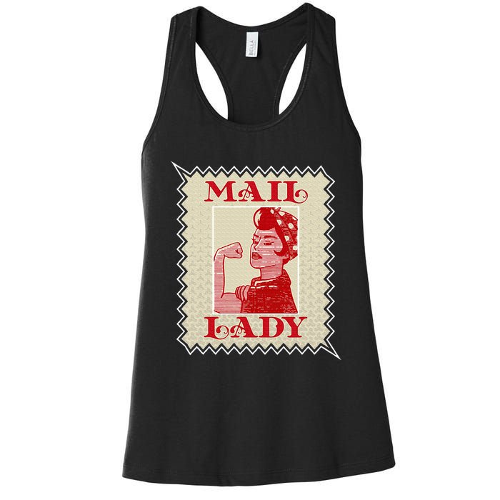 Female Postal Worker Mail Lady Stamp World Post Day Women's Racerback Tank