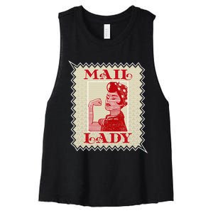 Female Postal Worker Mail Lady Stamp World Post Day Women's Racerback Cropped Tank