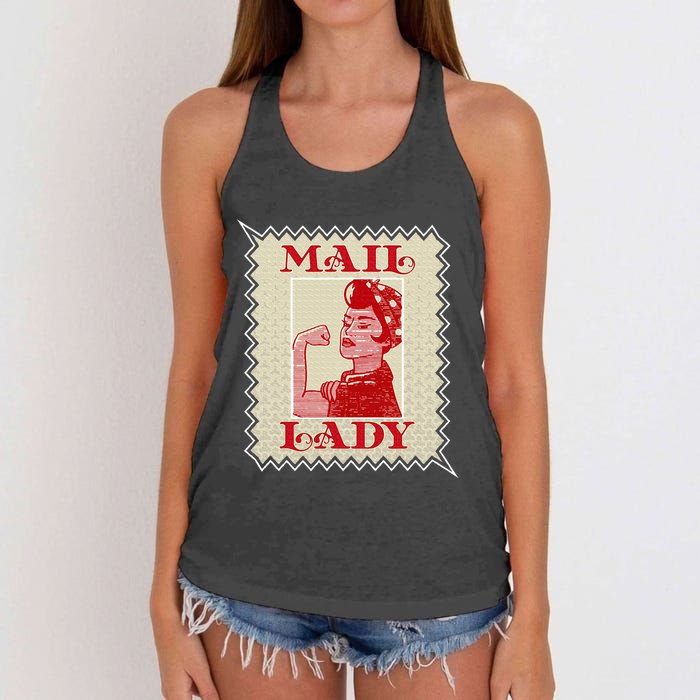 Female Postal Worker Mail Lady Stamp World Post Day Women's Knotted Racerback Tank