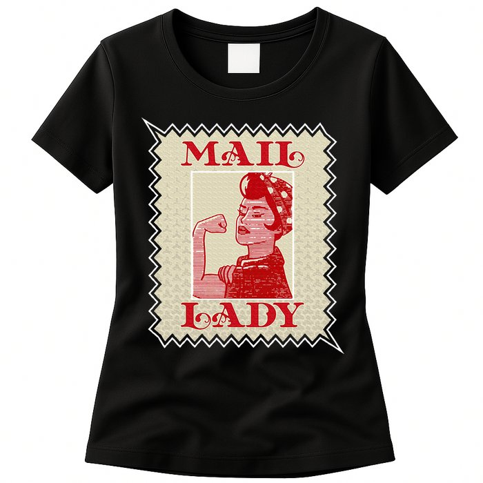 Female Postal Worker Mail Lady Stamp World Post Day Women's T-Shirt