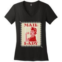 Female Postal Worker Mail Lady Stamp World Post Day Women's V-Neck T-Shirt