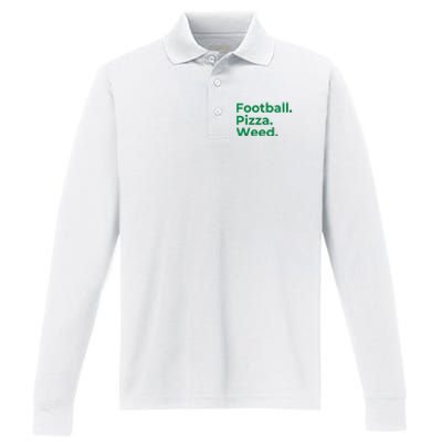 Football Pizza Weed Performance Long Sleeve Polo