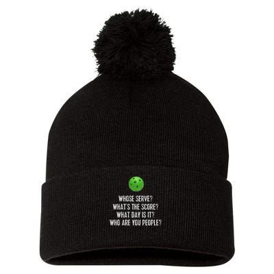 Funny Pickleball Whose Serve League Pickleball Team Pom Pom 12in Knit Beanie