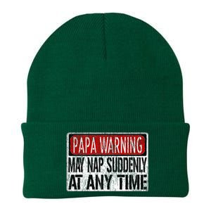 Funny Papa Warning Sign May Nap Suddenly At Any Time Knit Cap Winter Beanie