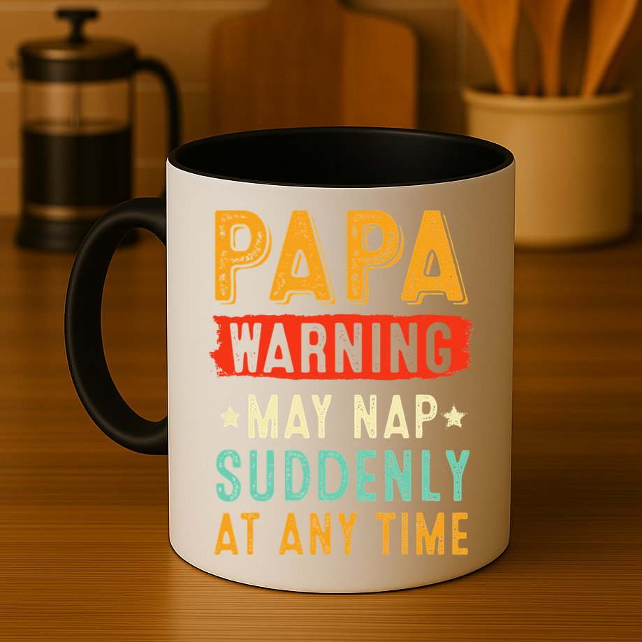 Funny Papa Warning May Nap Suddenly At Any Time Vintage Father Day Mug