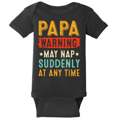 Funny Papa Warning May Nap Suddenly At Any Time Vintage Father Day Baby Bodysuit