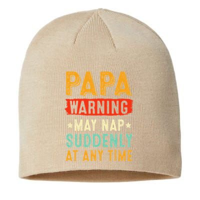Funny Papa Warning May Nap Suddenly At Any Time Vintage Father Day Sustainable Beanie