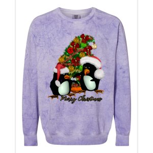 Funny Penguin With Christmas Hat Colorblast Crewneck Sweatshirt