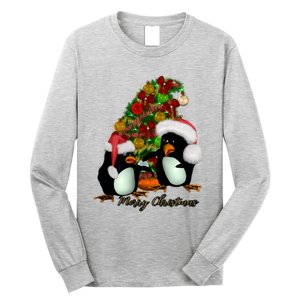 Funny Penguin With Christmas Hat Long Sleeve Shirt