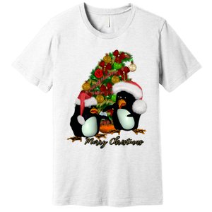 Funny Penguin With Christmas Hat Premium T-Shirt