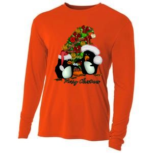 Funny Penguin With Christmas Hat Cooling Performance Long Sleeve Crew