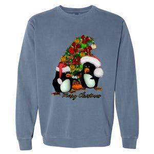 Funny Penguin With Christmas Hat Garment-Dyed Sweatshirt