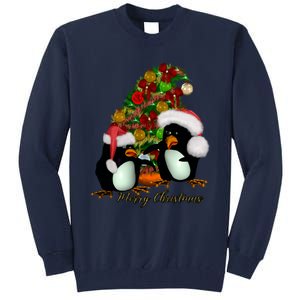 Funny Penguin With Christmas Hat Tall Sweatshirt