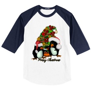 Funny Penguin With Christmas Hat Baseball Sleeve Shirt