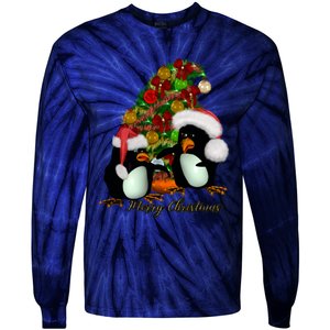 Funny Penguin With Christmas Hat Tie-Dye Long Sleeve Shirt