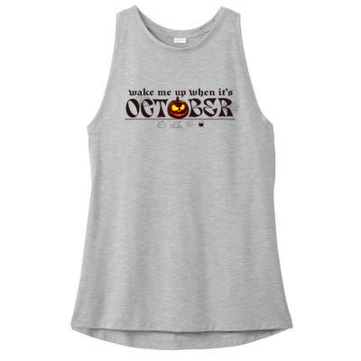 Funny Pumpkin Wake Me Up When Its October Halloween Costume Gift Ladies PosiCharge Tri-Blend Wicking Tank