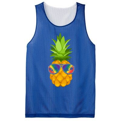 Flower Pineapple With Sunglasses Lgbt Pride Hawaiian Funny Gift Mesh Reversible Basketball Jersey Tank