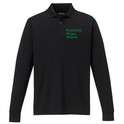 Football Pizza Weed Performance Long Sleeve Polo