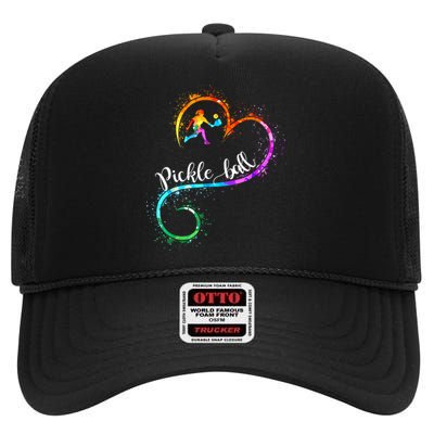 Funny Pickleball Watercolors I Love Pickleball Girl Player Gift High Crown Mesh Back Trucker Hat