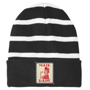 Female Postal Worker Mail Lady Stamp World Post Day Striped Beanie with Solid Band