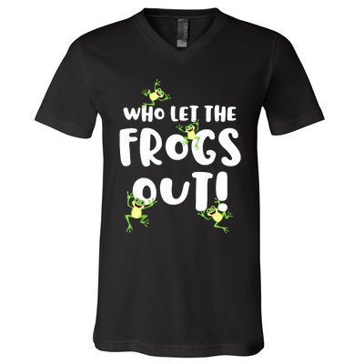 Funny Passover Who Let The Frogs Out Jewish Seder Fami V-Neck T-Shirt