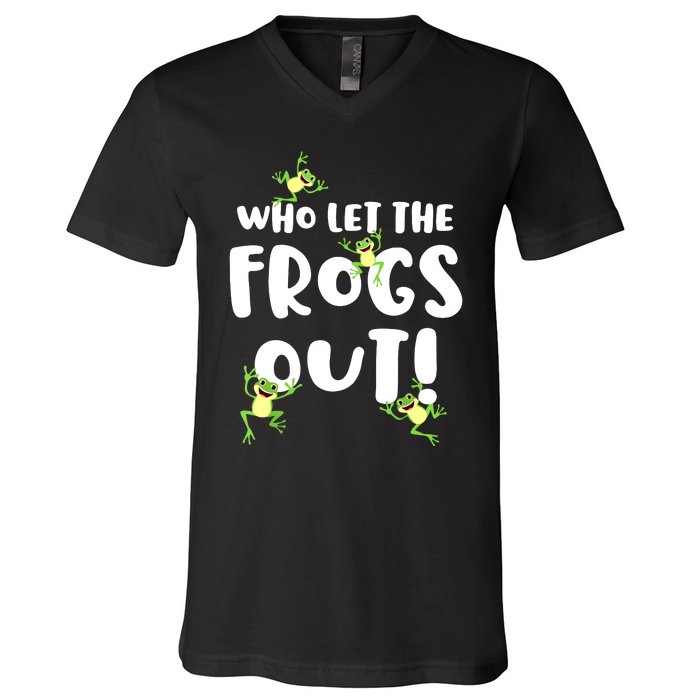 Funny Passover Who Let The Frogs Out Jewish Seder Fami V-Neck T-Shirt