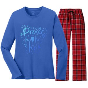 Funny Prosecco Wine Christmas I Prosec Ho Ho Ho Gift Women's Long Sleeve Flannel Pajama Set 