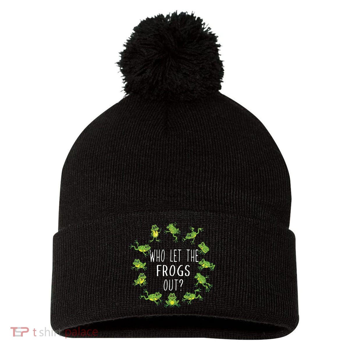 Funny Passover Who Let The Frogs Out Jewish Seder Pom Pom 12in Knit Beanie