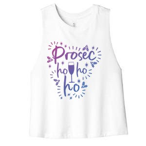 Funny Prosecco Wine Christmas I Prosec Ho Ho Ho Gift Women's Racerback Cropped Tank