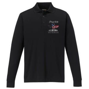 Funny Proud Wife Of Usair Force Veteran Patriotic Military Spouse Performance Long Sleeve Polo