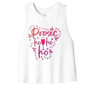 Funny Prosecco Wine Christmas I Prosec Ho Ho Ho Gift Women's Racerback Cropped Tank