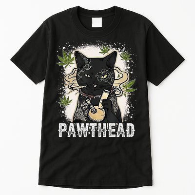 Funny Pawthead Weed Cat Smoking High Cannabis Cat 420 Stoner Tall T-Shirt