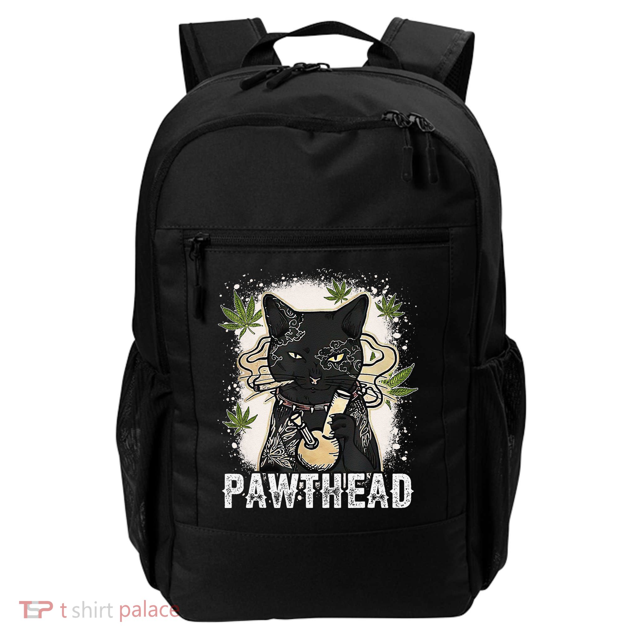 Funny Pawthead Weed Cat Smoking High Cannabis Cat 420 Stoner Backpack