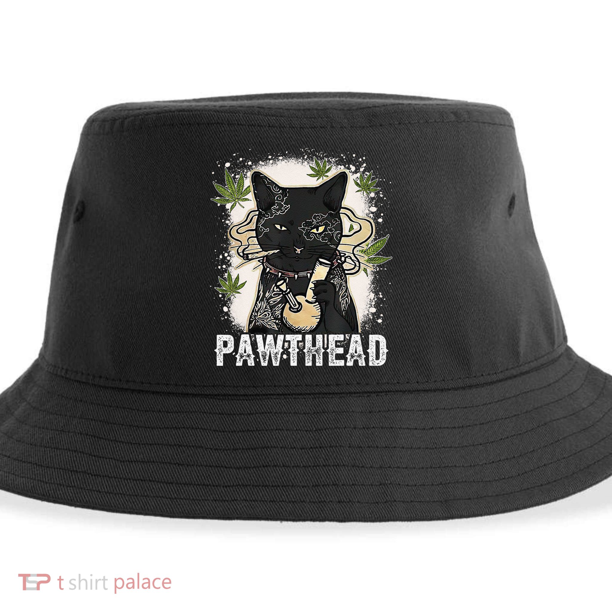 Funny Pawthead Weed Cat Smoking High Cannabis Cat 420 Stoner Sustainable Bucket Hat
