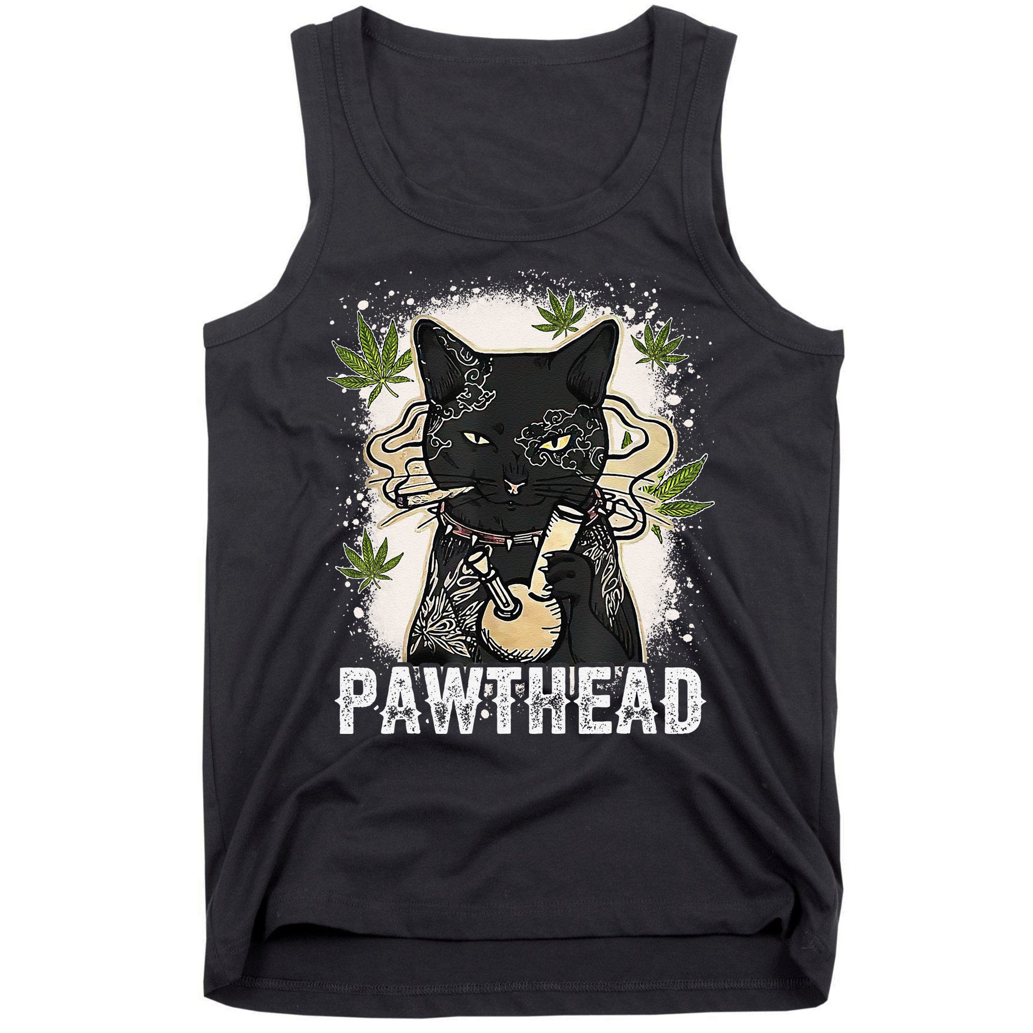 Funny Pawthead Weed Cat Smoking High Cannabis Cat 420 Stoner Tank Top