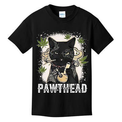 Funny Pawthead Weed Cat Smoking High Cannabis Cat 420 Stoner Kids T-Shirt